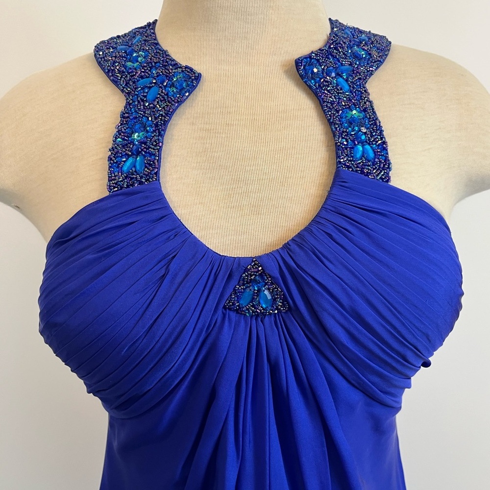 Got weddings? Cobalt Blue Silk Gown with Jeweled Neckline by Aidan Mattox